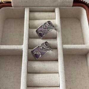 Vintage 80’s Silver Amethyst Huggie Hoop Earrings